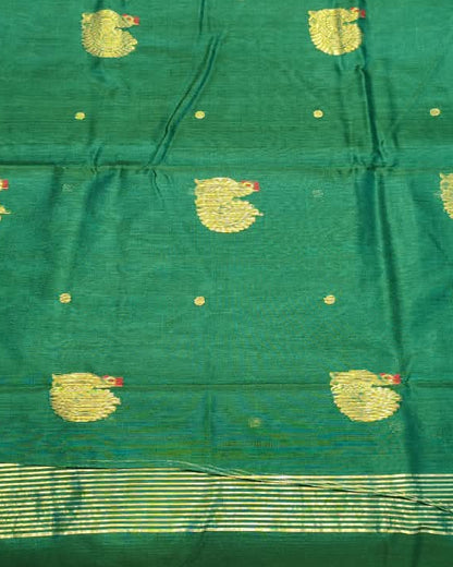 Chanderi Silk Cotton Saree | Emerald Green