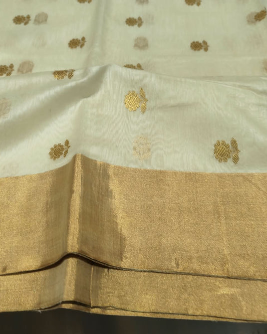 Chanderi Silk Cotton Saree | Ivory White and Gold