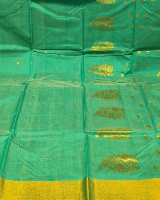 Chanderi Silk Cotton Saree | Sea Green