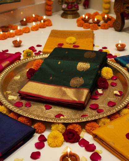 Chanderi Katan Silk Saree | Bottle Green