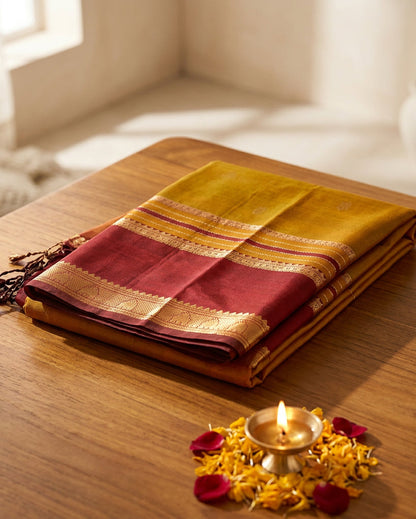 Kanjeevaram Soft Silk Saree | Green & Maroon