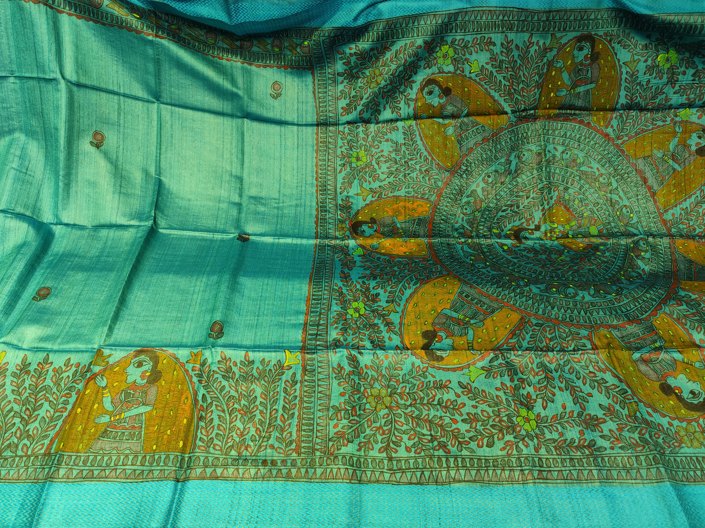 Tussar Silk Madhubani Handpainted Saree | Sky Blue