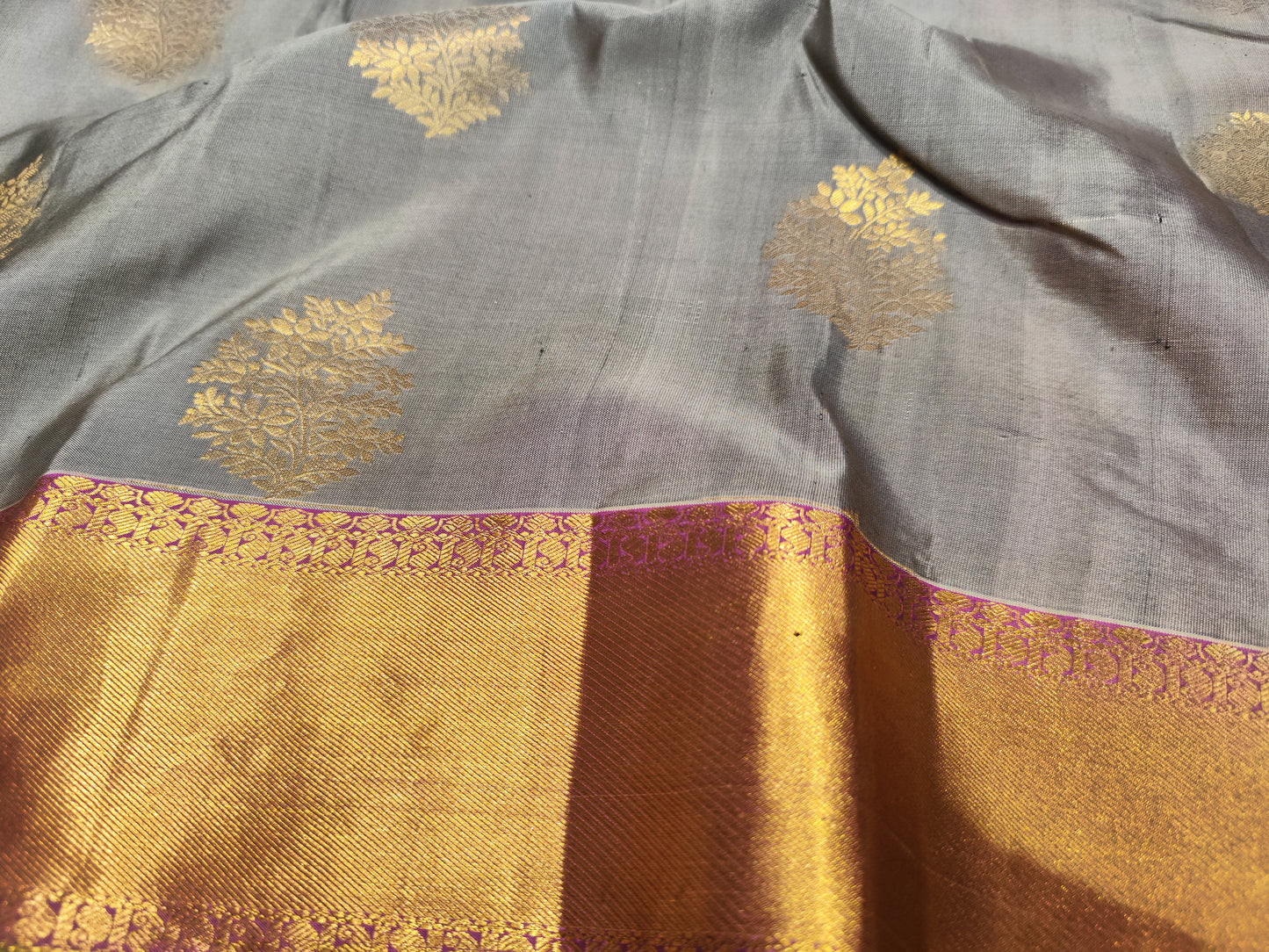 Kanjeevaram Silk Saree | Grey & Pink