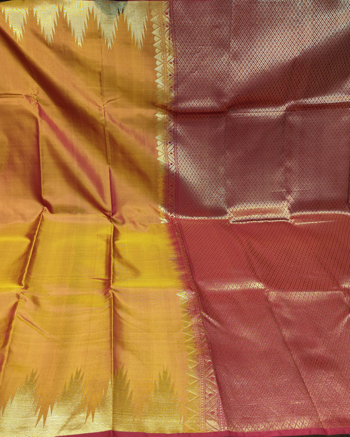 Kanjeevaram Temple Silk Saree | Gold & Pink