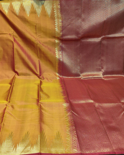 Kanjeevaram Temple Silk Saree | Gold & Pink