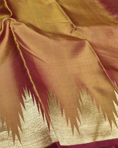 Kanjeevaram Temple Silk Saree | Gold & Pink