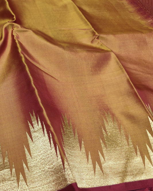 Kanjeevaram Temple Silk Saree | Gold & Pink