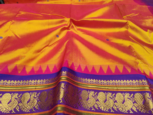Kadial Silk Saree | Orange & Purple