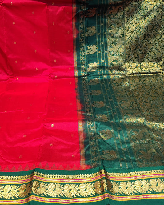 Kadial Silk Saree | Red & Green