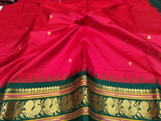 Kadial Silk Saree | Red & Green