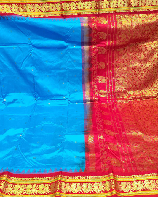 Kadial Silk Saree | Blue & Red