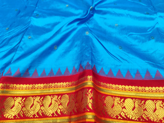 Kadial Silk Saree | Blue & Red
