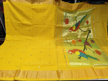 Cotton Paithani Saree | Yellow | Fancy Pallu