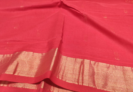 Cotton Paithani Saree | Coral Red| Fancy Pallu