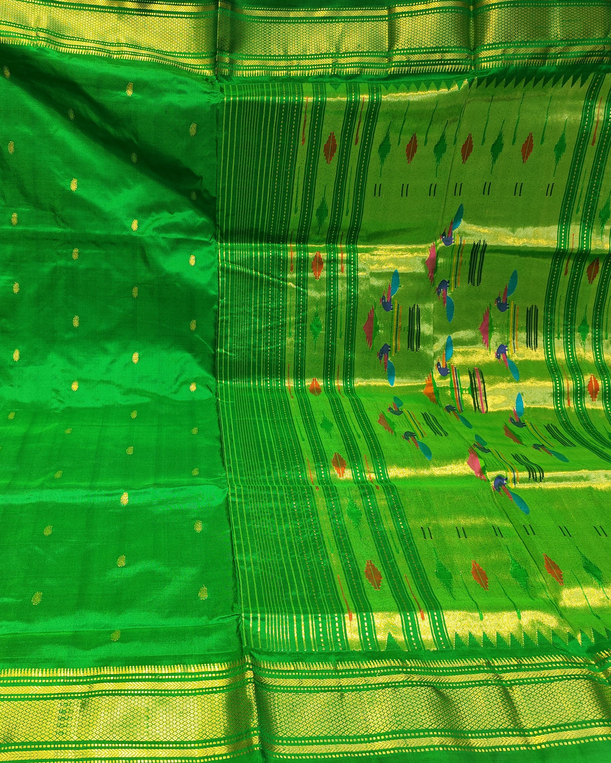 Paithani Silk Saree | Green | Double Pallu