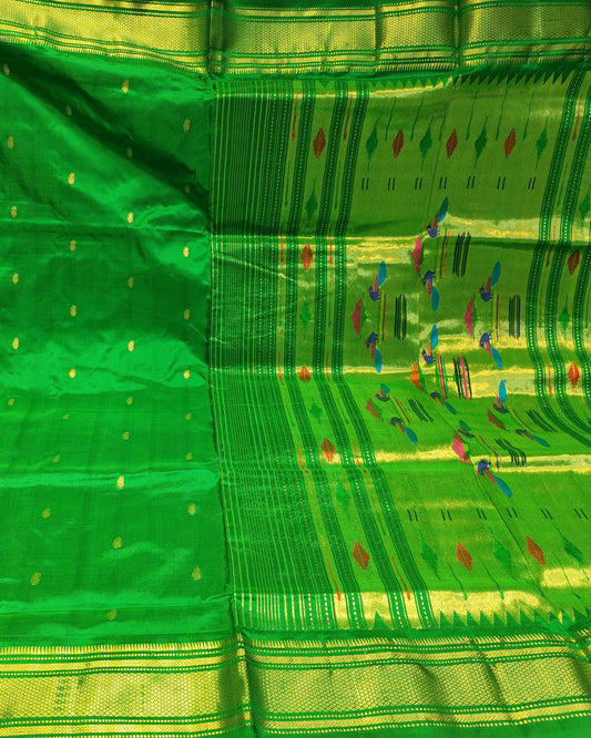 Paithani Silk Saree | Green | Double Pallu