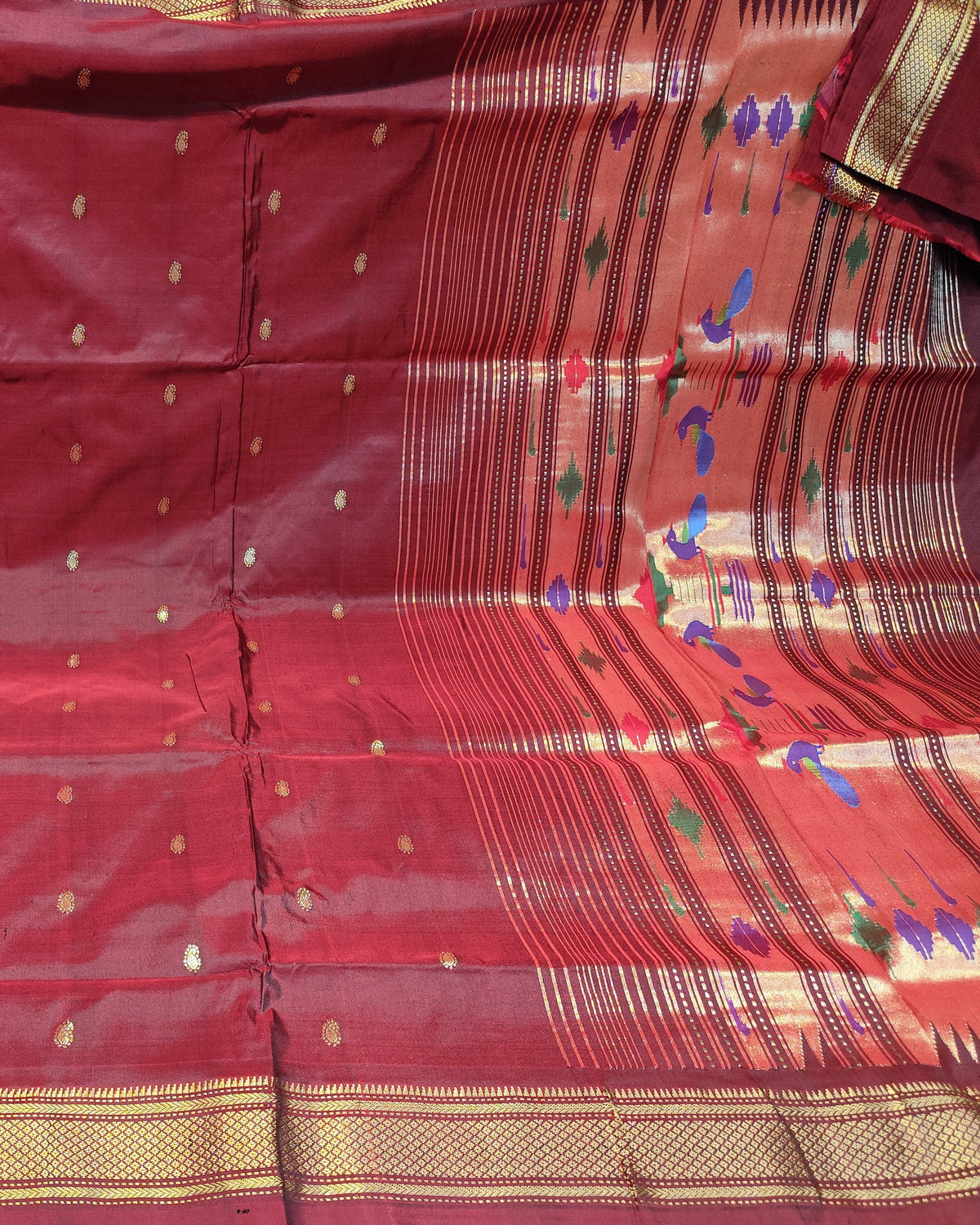 Paithani Silk Saree | Maroon | Double Pallu