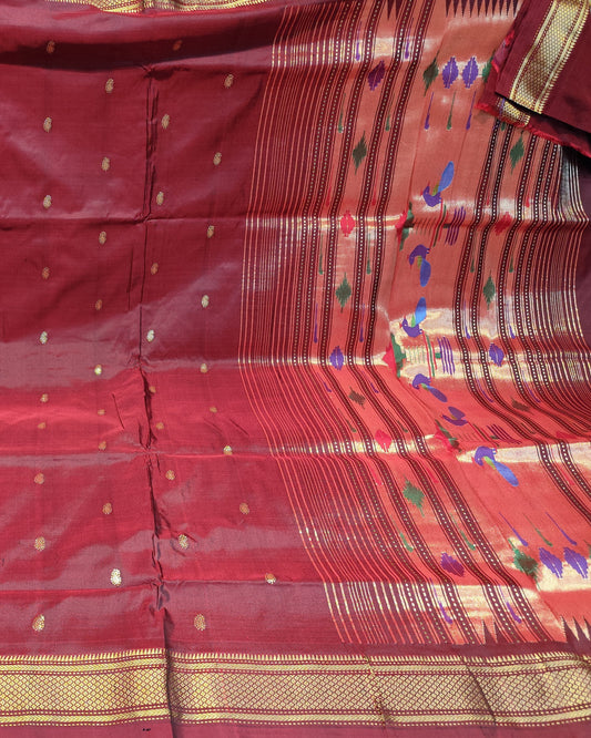 Paithani Silk Saree | Maroon | Double Pallu