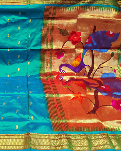 Paithani Silk Saree | Peacock Green | Fancy Pallu