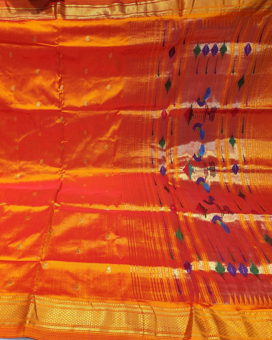 Paithani Silk Saree | Orange | Single Pallu