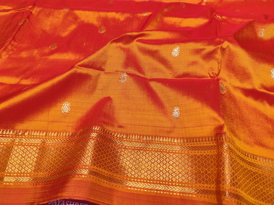 Paithani Silk Saree | Orange | Single Pallu