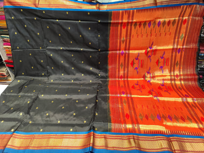 Paithani Silk Saree |  Black | Double Pallu