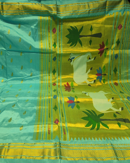 Paithani Silk Saree | Sea Blue | Fancy Pallu