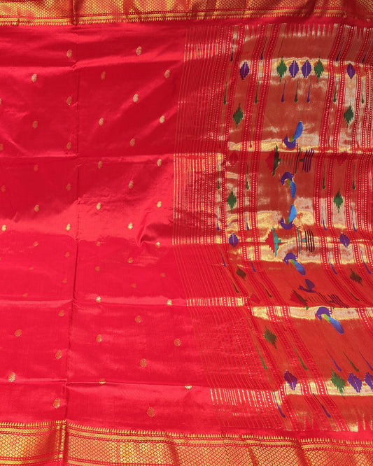Paithani Silk Saree | Red | Single Pallu