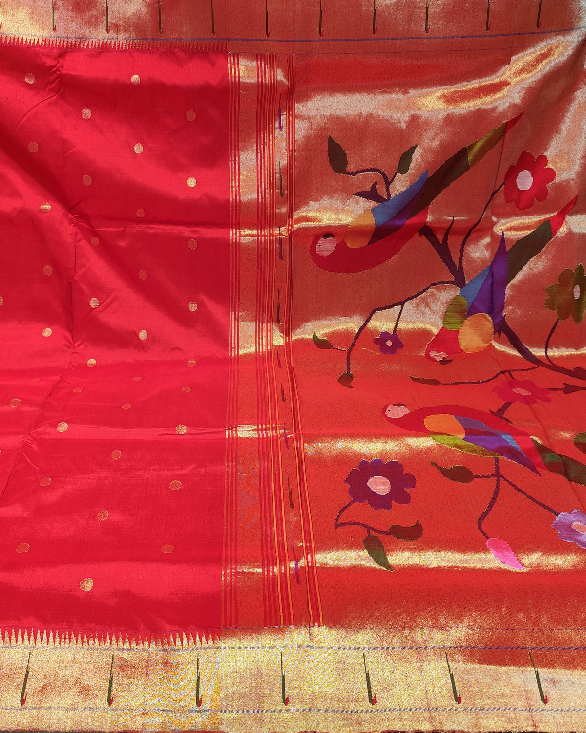 Paithani Silk Saree | Red | Single Muniya