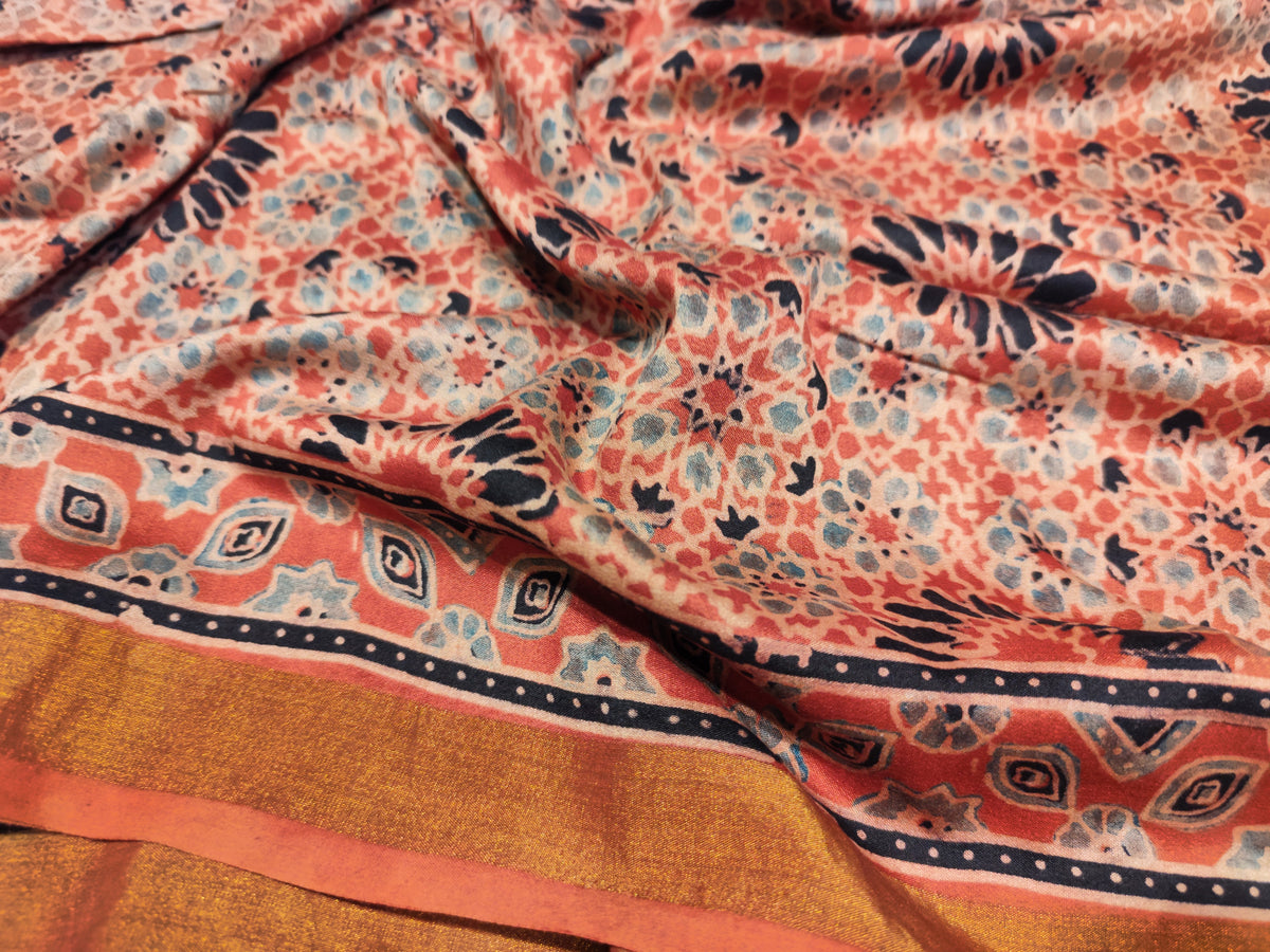 Ajrak Silk Saree | Pure Chanderi Modal Silk | Red