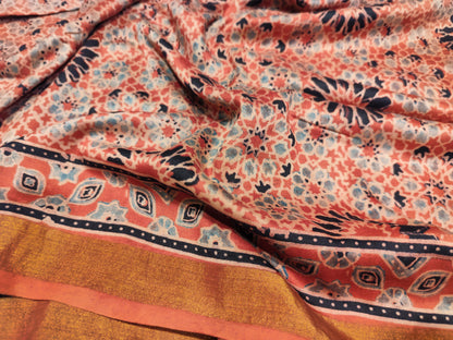 Ajrak Silk Saree | Pure Chanderi Modal Silk | Red