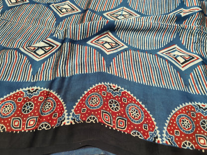 Ajrakh Silk Saree | Ajrakh Modal Silk | Blue