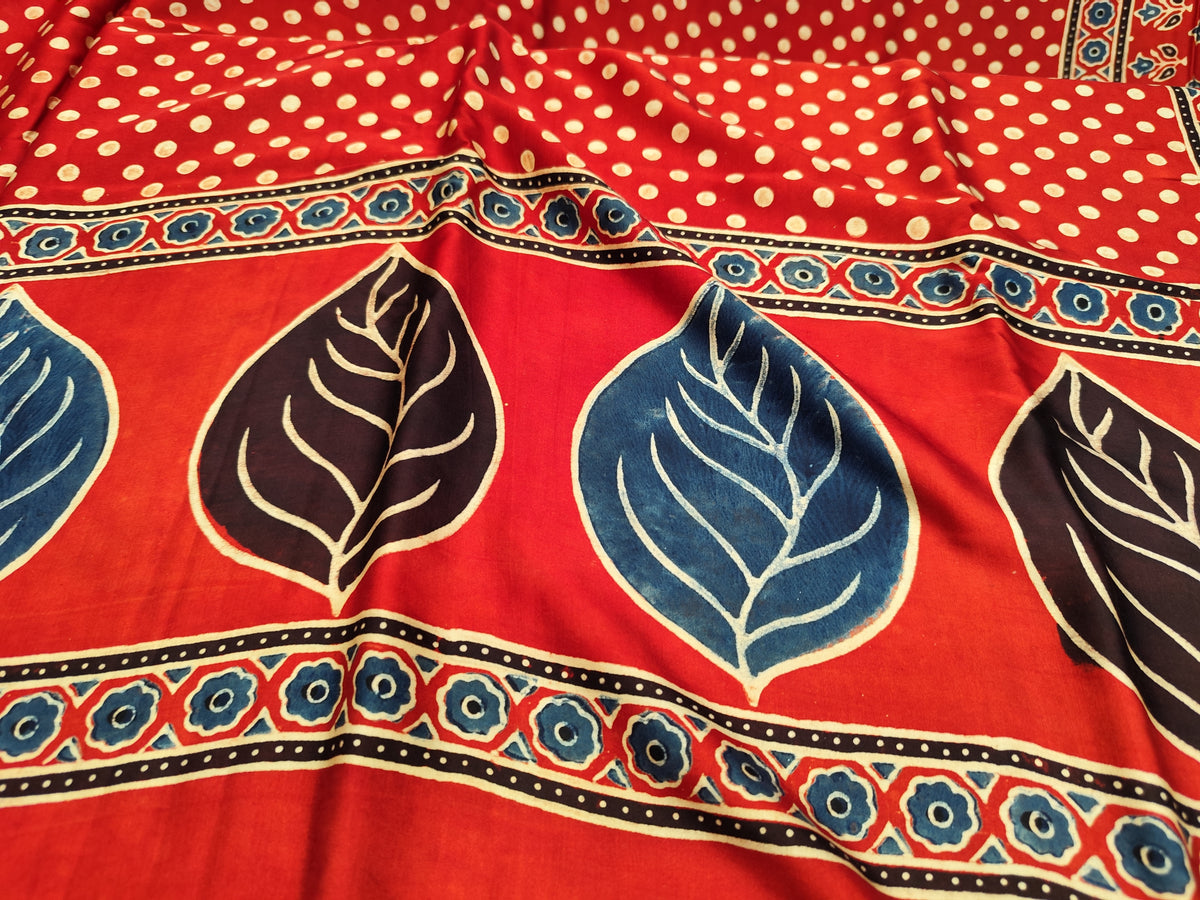 Ajrakh Silk Saree | Modal Silk | Red