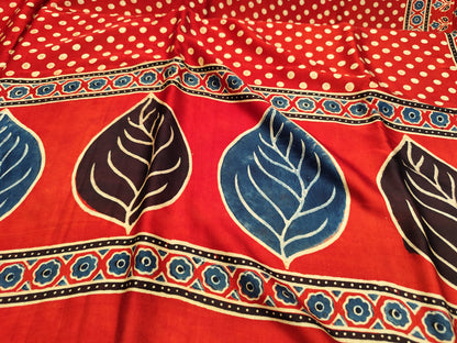 Ajrakh Silk Saree | Modal Silk | Red