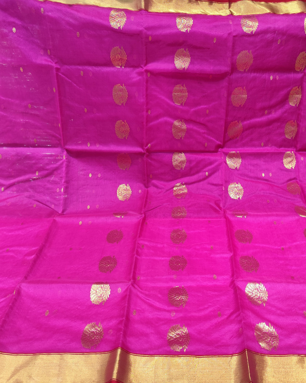 Chanderi Katan Silk Saree | Hot Pink | Big Butta Pallu