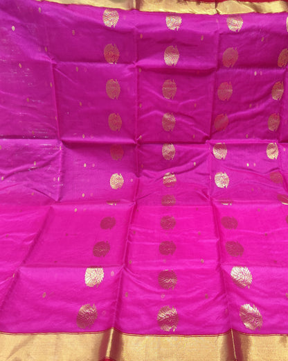 Chanderi Katan Silk Saree | Hot Pink | Big Butta Pallu