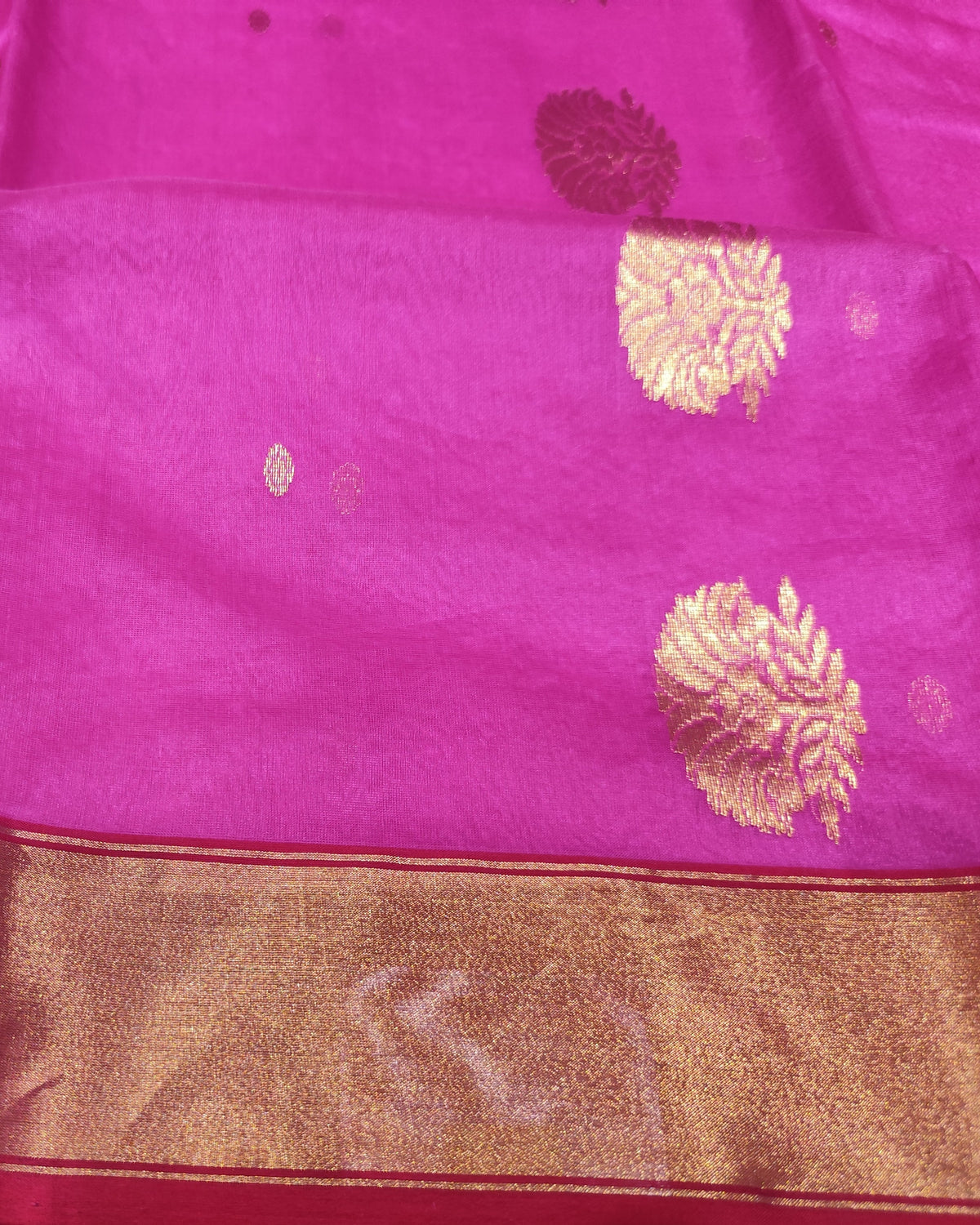 Chanderi Katan Silk Saree | Hot Pink | Big Butta Pallu