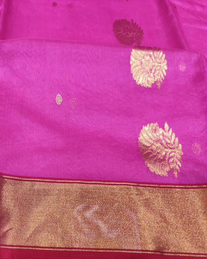 Chanderi Katan Silk Saree | Hot Pink | Big Butta Pallu