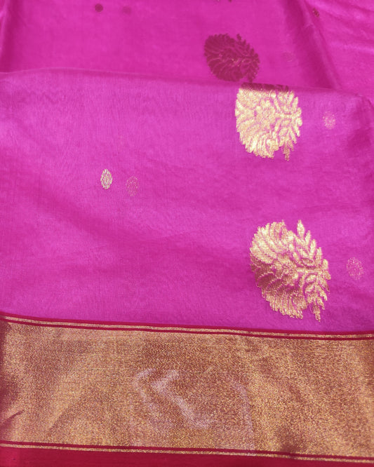 Chanderi Katan Silk Saree | Hot Pink | Big Butta Pallu