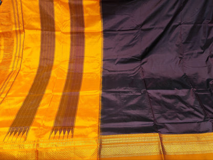 Ilkal Silk Plain Saree | Coffee Brown & Orange