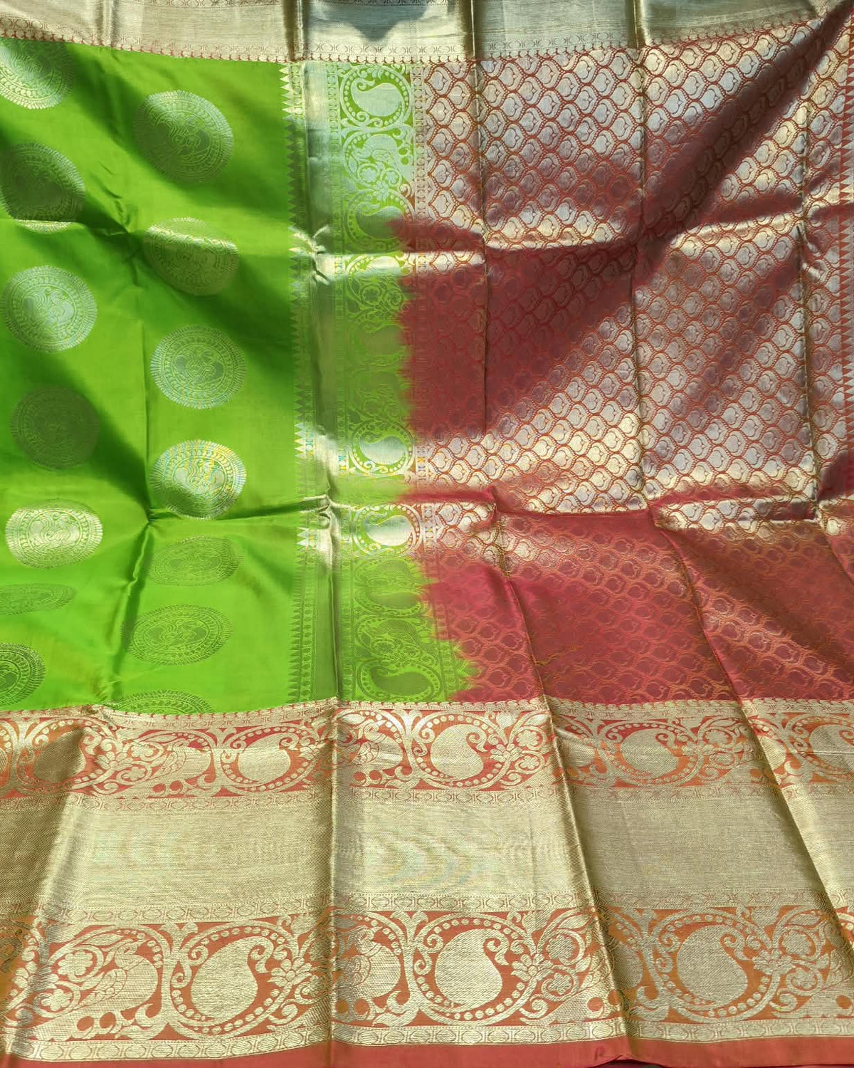 Kanjeevaram Art Silk Saree | Green & Red