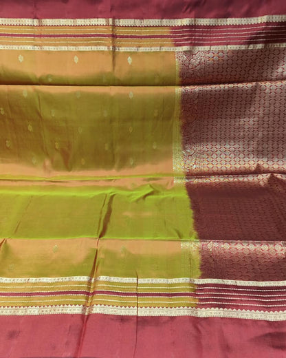 Kanjeevaram Soft Silk Saree | Green & Maroon