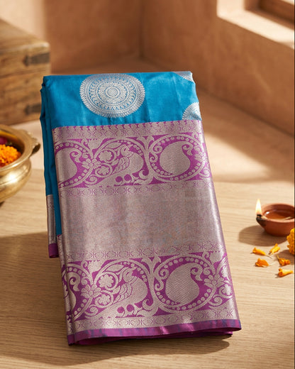 Kanjeevaram Art Silk Saree | Blue & Maroon
