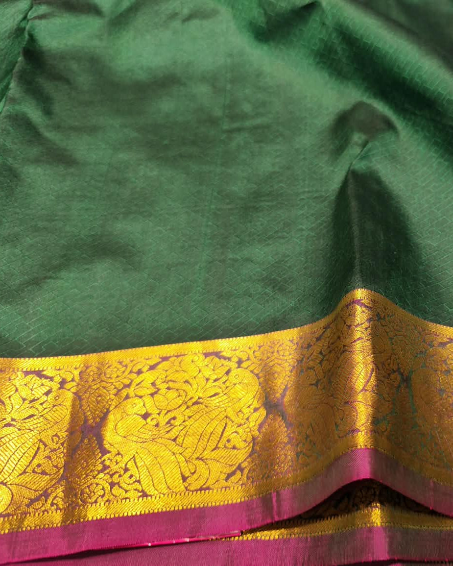 Kanjeevaram Silk Saree | Green & Pink