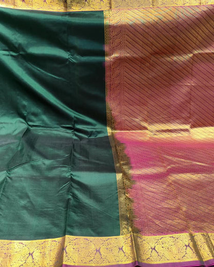 Kanjeevaram Silk Saree | Green & Pink