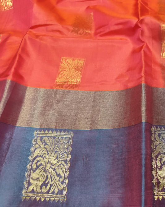 Kanjeevaram Silk Saree | Orange & Turquoise