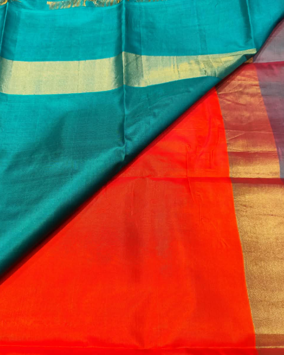 Kanjeevaram Silk Saree | Orange & Turquoise