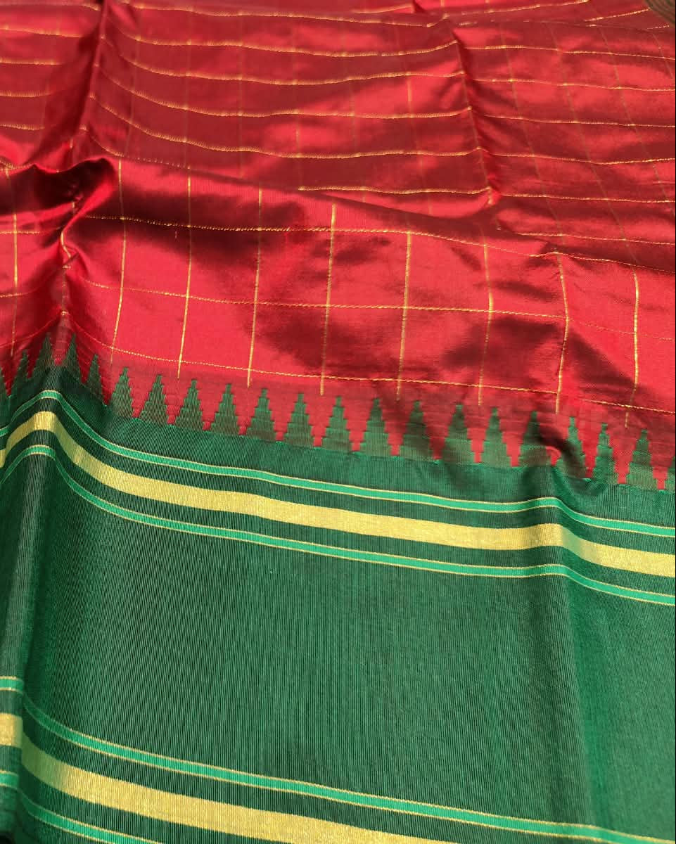 Kanjeevaram Silk Saree | Red & Green
