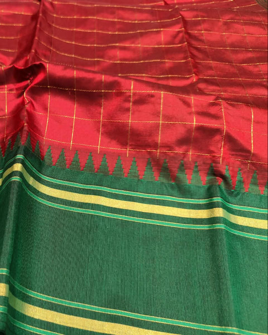 Kanjeevaram Silk Saree | Red & Green