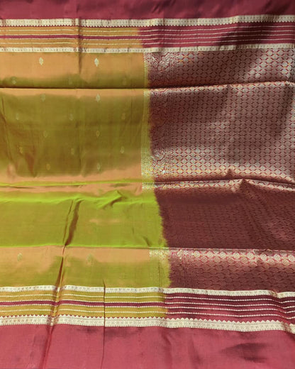 Kanjeevaram Soft Silk Saree | Mustard Yellow & Maroon